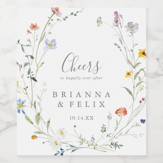 Wild Multicolour Bloemen Cheers Bruiloft Wijn Etik Wijn Etiket (Enkel label)