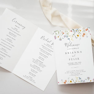 Wild Multicolour Bloemen Gevouwen Bruiloft Programma