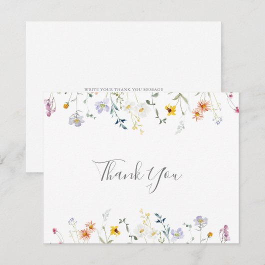 Wild Multicolour Bloemen Vlak Huwelijk Bedankkaart (Voorkant / Achterkant)