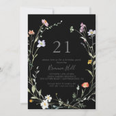 Wild Multicolour Bloemen Zwart 21ste Verjaardagsfe Kaart (Voorkant)