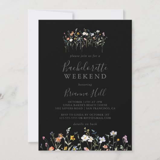 Wild Multicolour Bloemen Zwart Bachelorette Weeken Kaart (Voorkant)