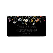 Wild Multicolour Bloemen Zwart Bruiloft RSVP Adres Etiket (Voorkant)