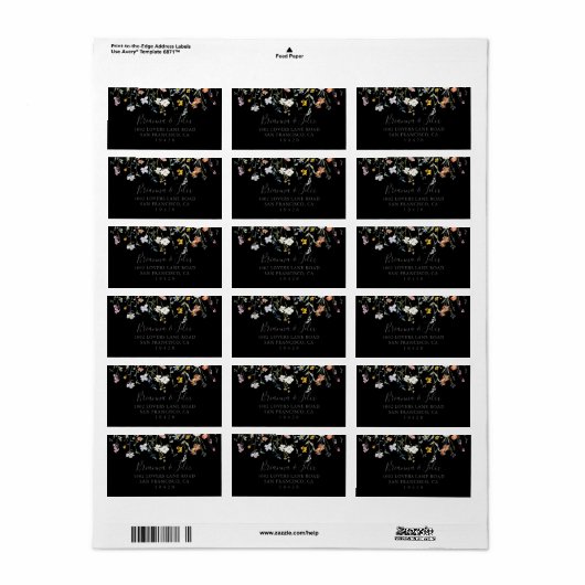 Wild Multicolour Bloemen Zwart Bruiloft RSVP Adres Etiket (Full Sheet)