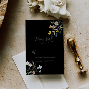 Wild Multicolour Bloemen Zwart Bruiloft RSVP Kaartje