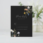 Wild Multicolour Bloemen Zwart Bruiloft RSVP Kaartje (Staand voorkant)