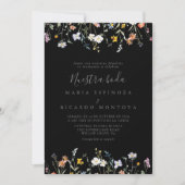 Wild Multicolour Bloemen Zwart Nuestra Boda Bruilo Kaart (Voorkant)