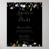 Wild Multicolour Bloemen Zwart Signature Drinken S Poster (Voorkant)