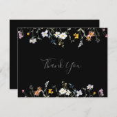 Wild Multicolour Bloemen Zwart Vlak Huwelijk Bedankkaart (Voorkant / Achterkant)