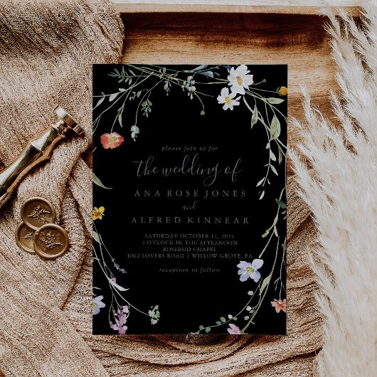 Wild Multicolour bloemzwart De bruiloft van Kaart