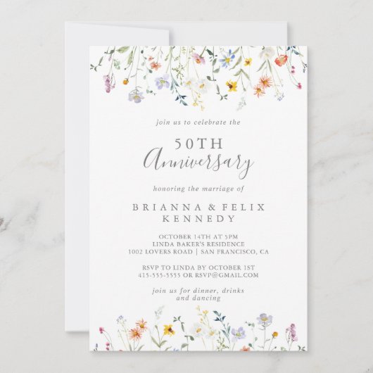 Wild Multicolour Floral 50e bruiloft Jubileum Kaart (Voorkant)
