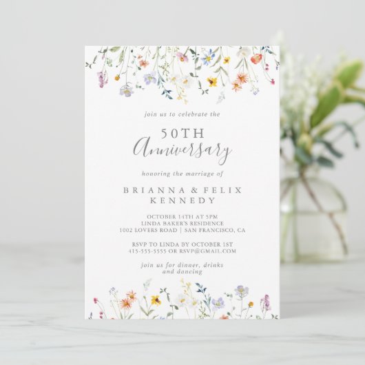 Wild Multicolour Floral 50e bruiloft Jubileum Kaart (Staand voorkant)