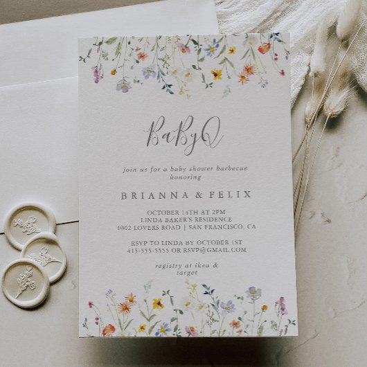 Wild Multicolour Floral BabyQ Baby shower Barbecue Kaart