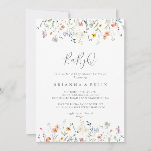 Wild Multicolour Floral BabyQ Baby shower Barbecue Kaart (Voorkant)