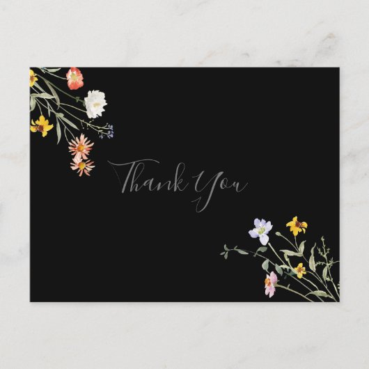 Wild Multicolour Floral Black Dank u Briefkaart (Voorkant)