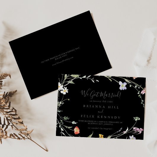 Wild Multicolour Floral Black Elopement Aankondiging