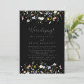 Wild Multicolour Floral Black Elopement Receptie Kaart (Staand voorkant)