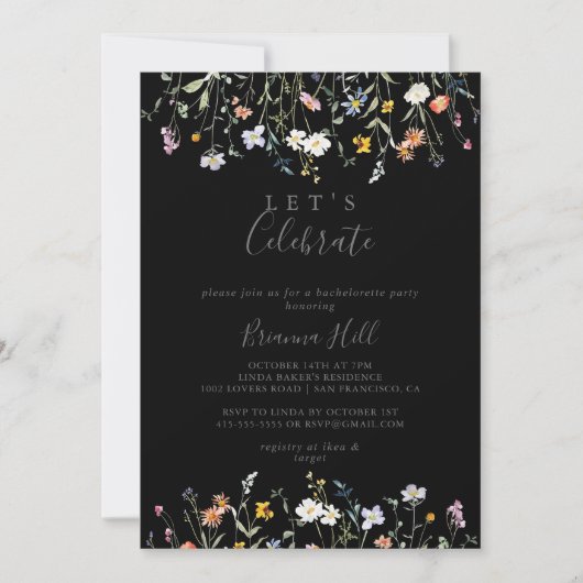 Wild Multicolour Floral Black Laten we feest viere Kaart (Voorkant)