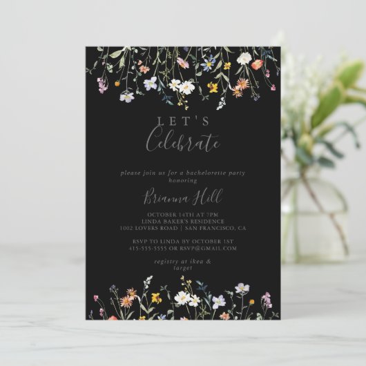 Wild Multicolour Floral Black Laten we feest viere Kaart (Staand voorkant)