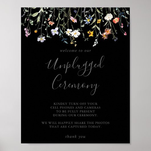 Wild Multicolour Floral Black Unplugged Ceremonie Poster (Voorkant)