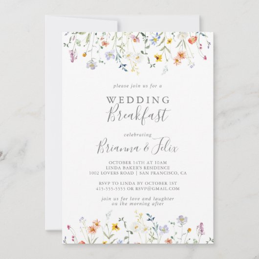 Wild Multicolour Floral bruiloft ontbijt Kaart (Voorkant)