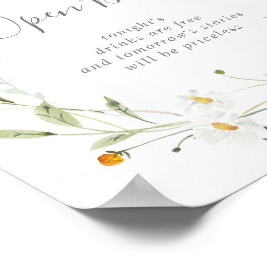 Wild Multicolour Floral Bruiloft Open Bar Sign Poster (Hoek)