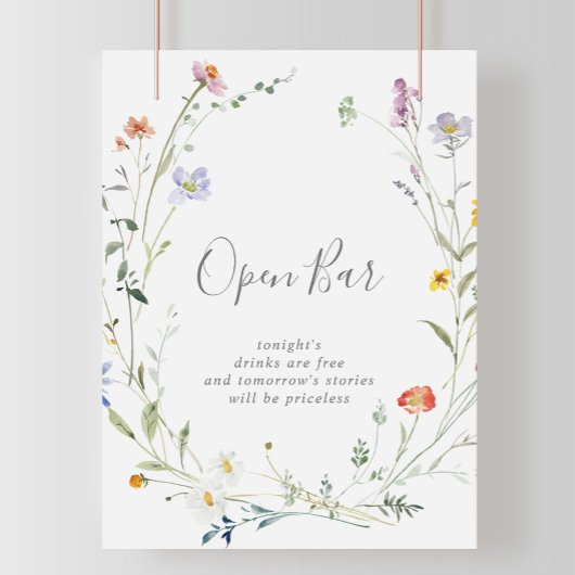 Wild Multicolour Floral Bruiloft Open Bar Sign Poster
