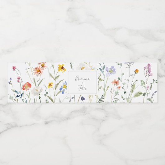 Wild Multicolour Floral Bruiloft Water Fles Label Waterfles Etiket (Enkel label)