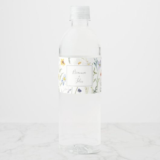 Wild Multicolour Floral Bruiloft Water Fles Label Waterfles Etiket (Voorkant)