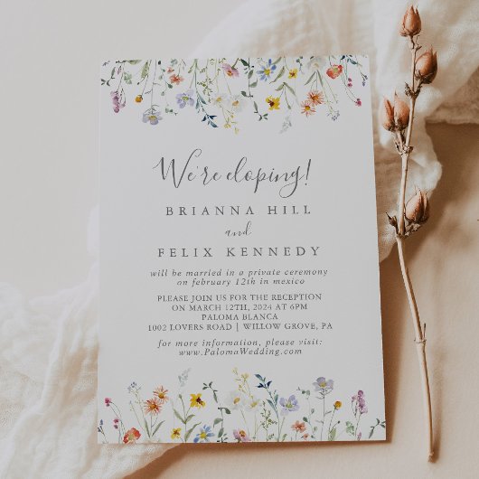 Wild Multicolour Floral Elopement Ontvangst Kaart