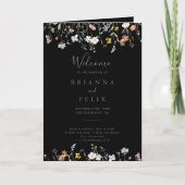 Wild Multicolour Floral Gevouwen Zwart Bruiloft Programma (Voorkant)
