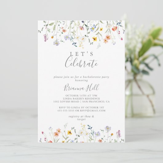 Wild Multicolour Floral Laten we feest vieren Kaart (Staand voorkant)