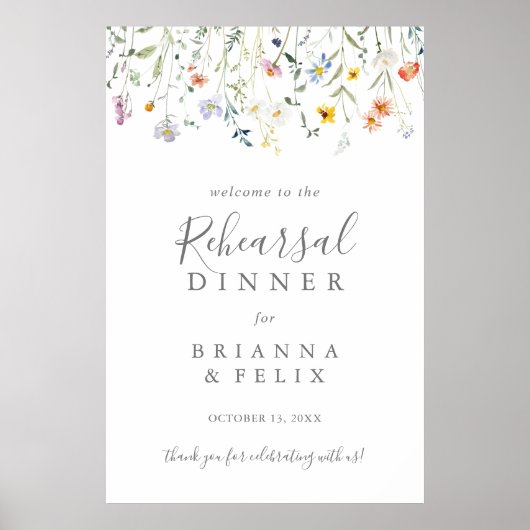 Wild Multicolour Floral repetitie diner Welkom Poster (Voorkant)