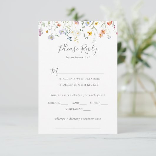 Wild Multicolour Floral Wedding Menu Keuze RSVP (Staand voorkant)
