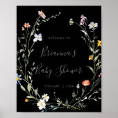 Wild Multicolour Floral Zwart Baby shower Welkom Poster (Voorkant)