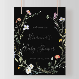 Wild Multicolour Floral Zwart Baby shower Welkom Poster