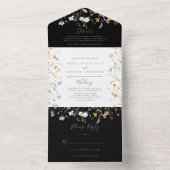 Wild Multicolour Floral Zwart Bruiloft All In One Uitnodiging (Binnen)