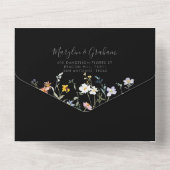 Wild Multicolour Floral Zwart Bruiloft All In One Uitnodiging (Achterkant)