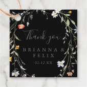 Wild Multicolour Floral Zwart Bruiloft Bedankjes Labels (Voorkant)