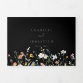 Wild Multicolour Floral Zwart Bruiloft Drieluik Uitnodiging (Cover)