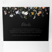 Wild Multicolour Floral Zwart Bruiloft Drieluik Uitnodiging (Binnenzijde eerst)