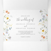 Wild Multicolour Floral Zwart Bruiloft Drieluik Uitnodiging (Binnenkant midden)