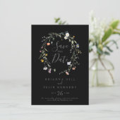 Wild Multicolour Floral Zwart Bruiloft Save The Date (Staand voorkant)
