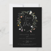 Wild Multicolour Floral Zwart Bruiloft Save The Date (Voorkant)