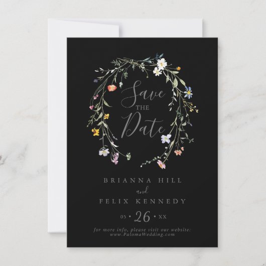 Wild Multicolour Floral Zwart Bruiloft Save The Date (Voorkant)