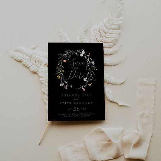 Wild Multicolour Floral Zwart Bruiloft Save The Date