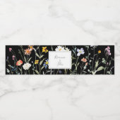 Wild Multicolour Floral Zwart Bruiloft Waterfles Etiket (Enkel label)