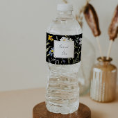 Wild Multicolour Floral Zwart Bruiloft Waterfles Etiket