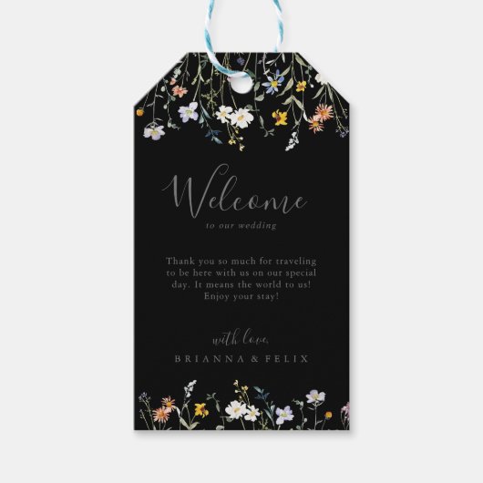 Wild Multicolour Floral Zwart Bruiloft Welkom Cadeaulabel (Voorkant)