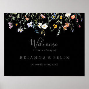 Wild Multicolour Floral Zwart Bruiloft Welkomstbor Poster
