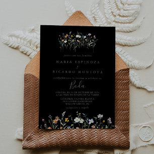Wild Multicolour Floral Zwart Spaans Bruiloft Kaart